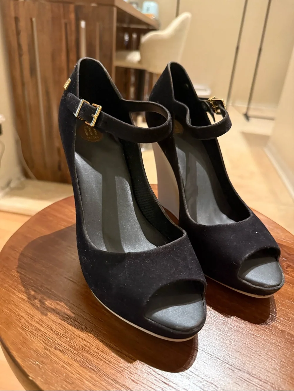 Melissa Black Peep-Toe Wedge Sandals with Ankle Strap
